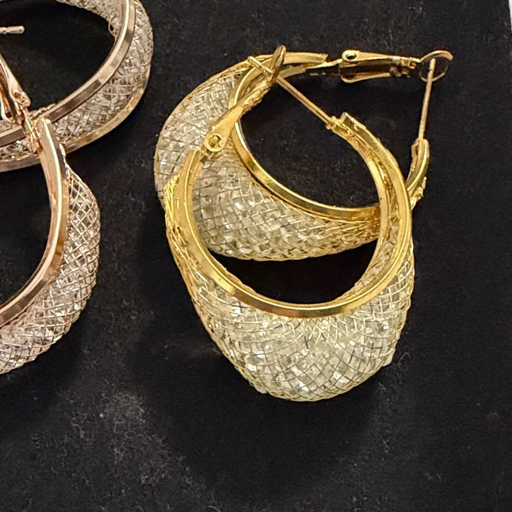 Two Pairs of Intricate Pearlescent Hoop Earrings - Picture 2 of 4